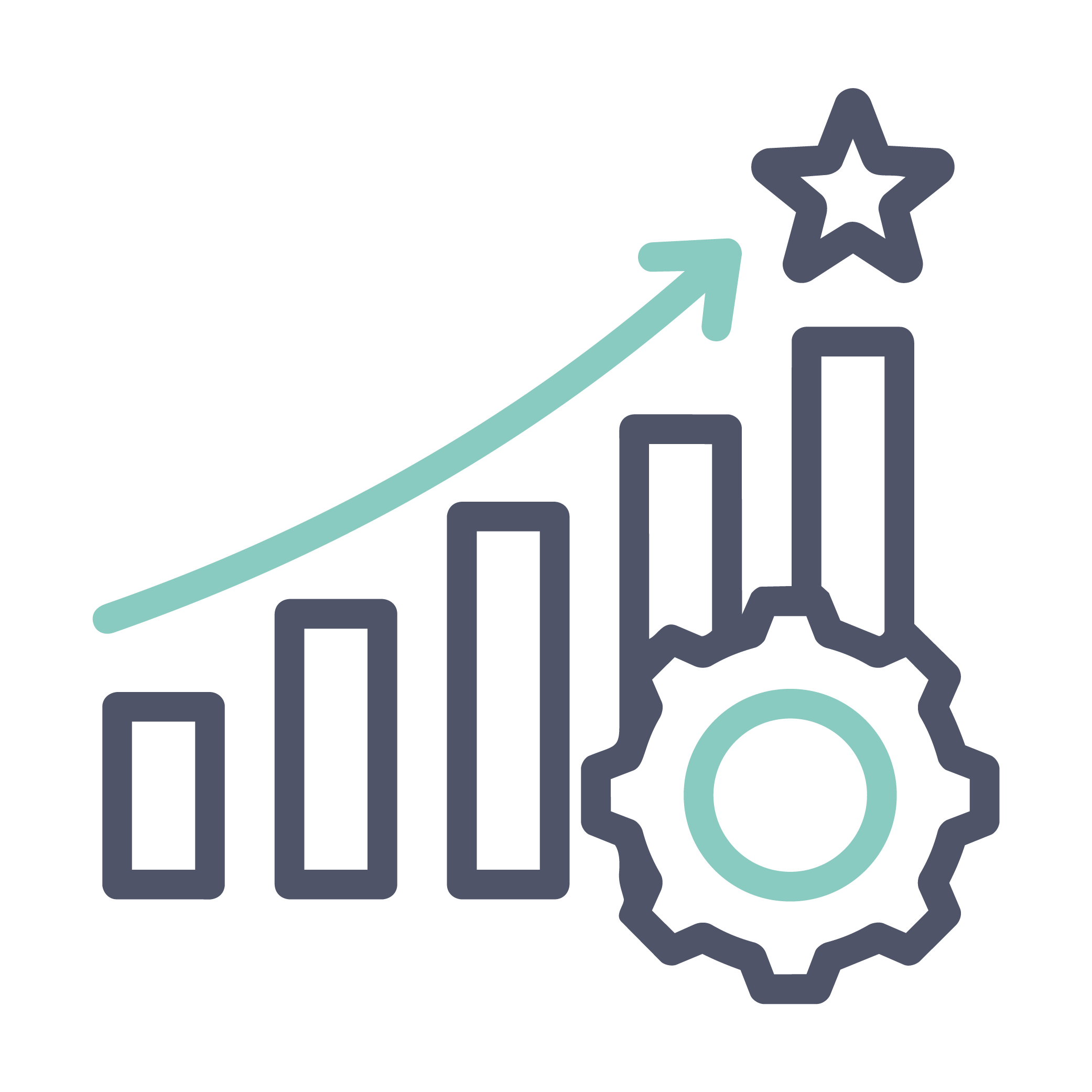 Icon mit aufsteigendem Balkendiagramm und einem Pfeil nach oben.