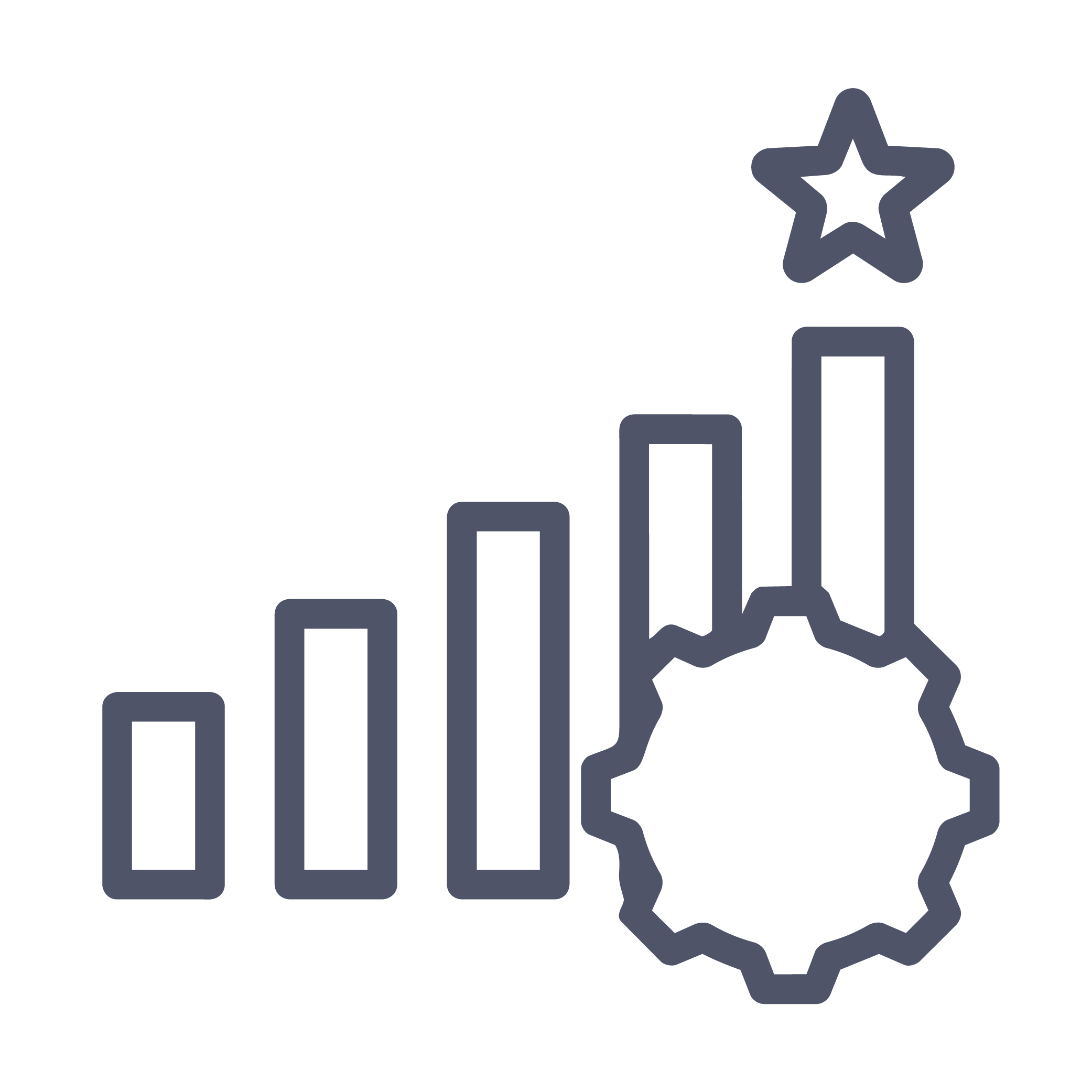 Icon mit aufsteigendem Balkendiagramm und einem Pfeil nach oben.