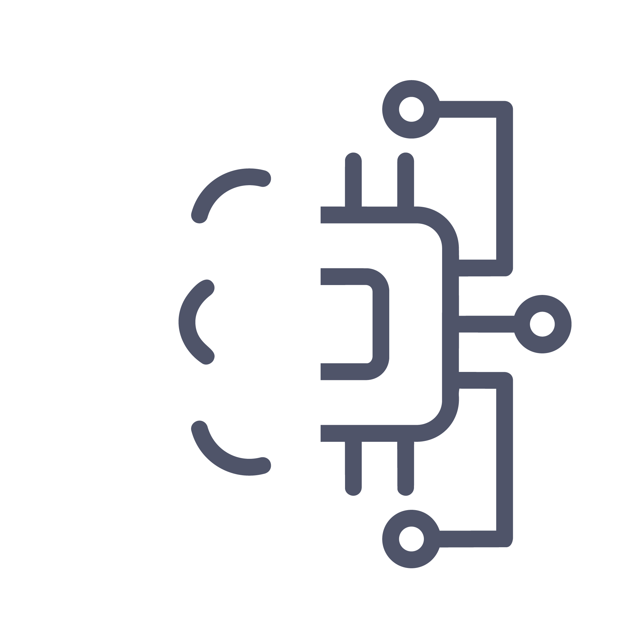 Icon mit einer Hälfte Gehirn und einer Hälfte technischer Linien