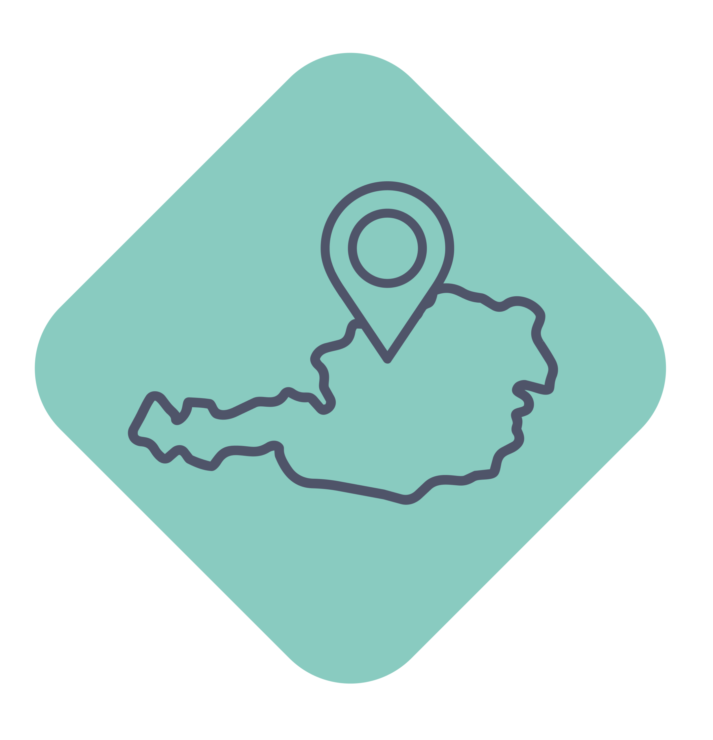 Türkises Icon mit einer Österreichkarte, die für Made in Austria steht