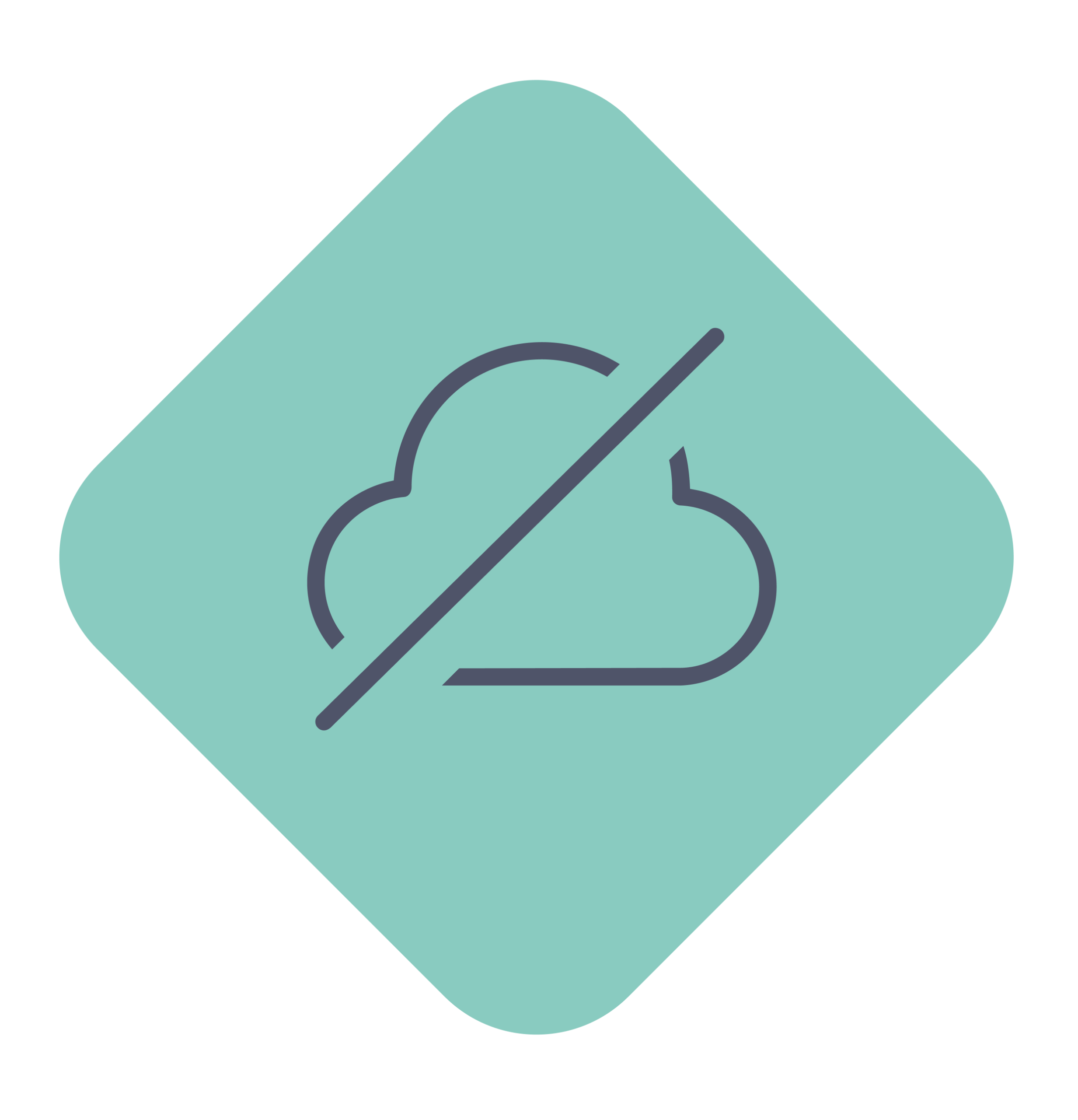 Türkises Icon mit einer durchgestrichenen Cloudwolke, die für "ohne Cloudzwang" steht
