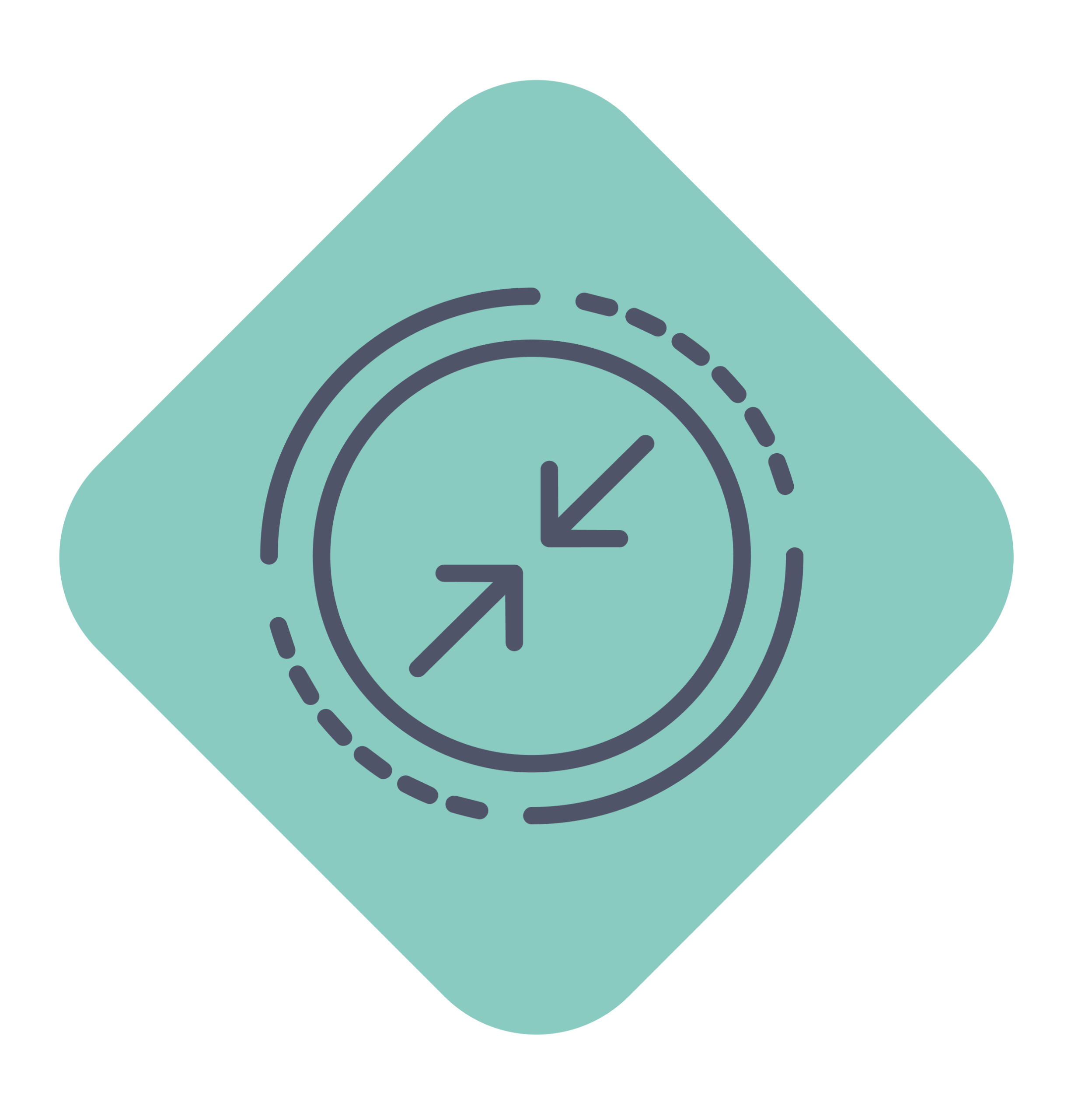 Türkises Icon mit einem Kreis und zwei Pfeilen, die zueinander zeigen, das für die kompakte Bauweise steht