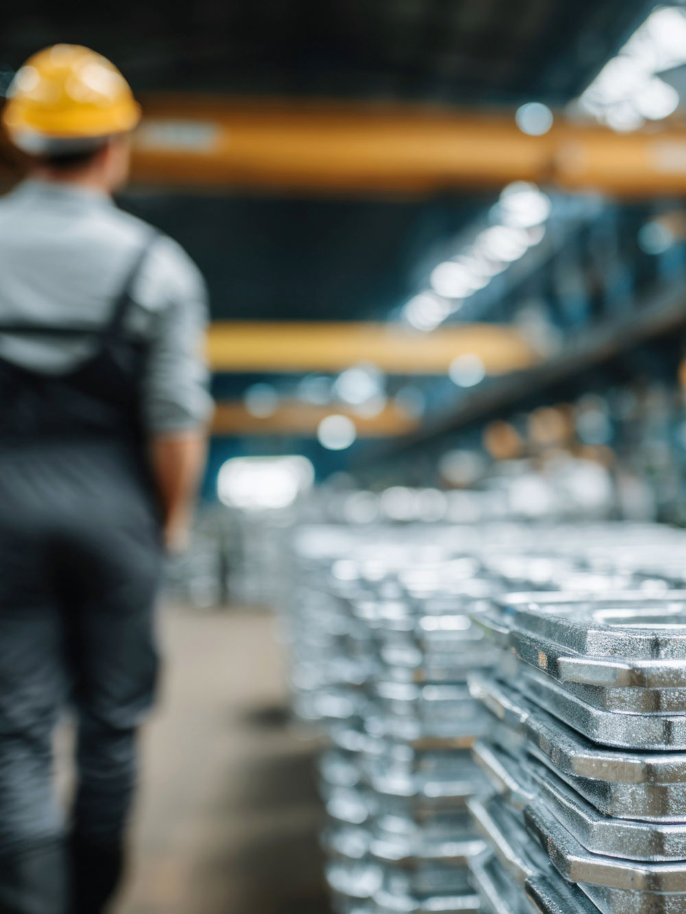 Arbeiter von hinten in moderner Produktionshalle